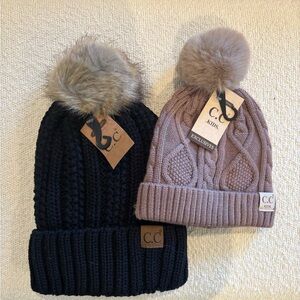 C.C Knit Beanie Set - Black and Taupe